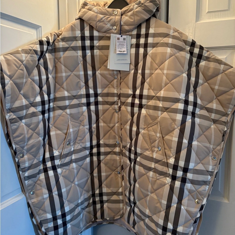 Burberry Beige and Black Quilted Plaid Poncho oversized